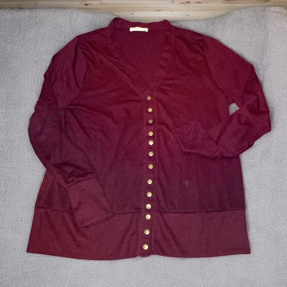 Zenana Outfitters Burgundy V-Neck Cardigan Sweater (1X)